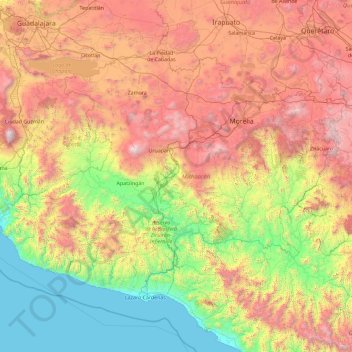Michoacán topographic map, elevation, terrain