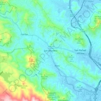 San Anselmo topographic map, elevation, terrain