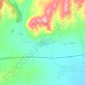 Obéilar topographic map, elevation, terrain
