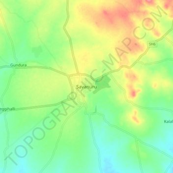 Savanur topographic map, elevation, terrain