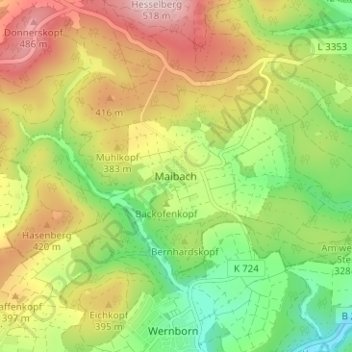 Maibach topographic map, elevation, terrain