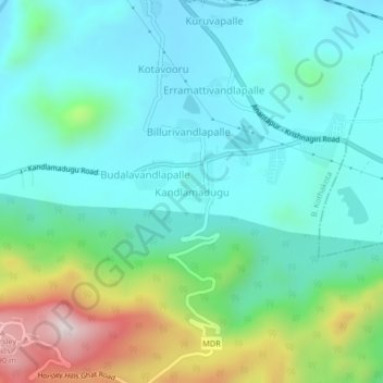 Kandlamadugu topographic map, elevation, terrain