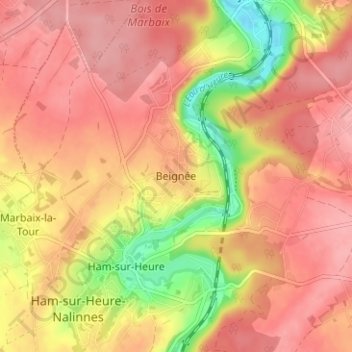 Beignée topographic map, elevation, terrain