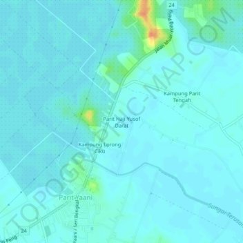 Parit Haji Yusof Darat topographic map, elevation, terrain