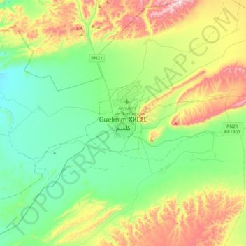 Guelmim ⴳⵍⵎⵉⵎ گلميم topographic map, elevation, terrain