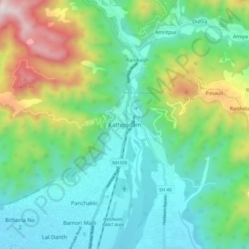 Kathgodam topographic map, elevation, terrain