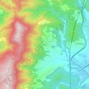 Pulica topographic map, elevation, terrain
