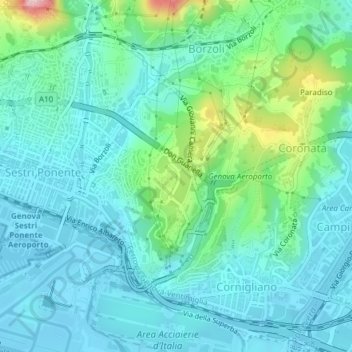 Erzelli topographic map, elevation, terrain