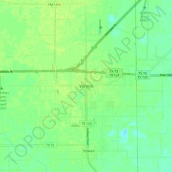Winnie topographic map, elevation, terrain