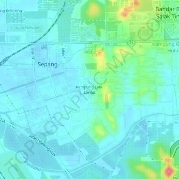 Kampung Labu Lanjut topographic map, elevation, terrain