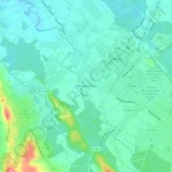 Mourenx Bourg topographic map, elevation, terrain