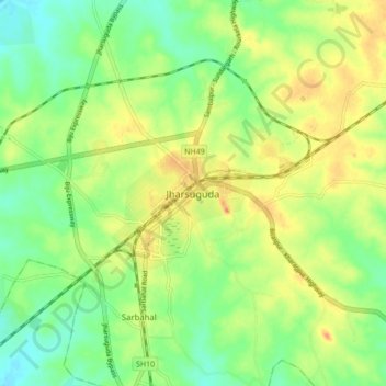 Jharsuguda topographic map, elevation, terrain