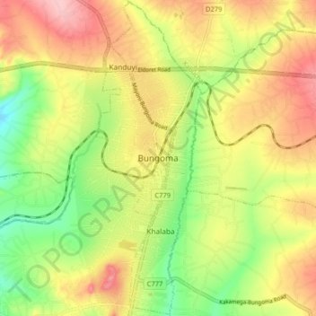 Bungoma topographic map, elevation, terrain