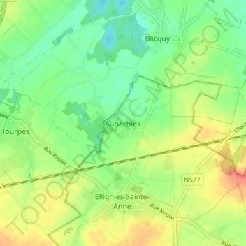 Aubechies topographic map, elevation, terrain