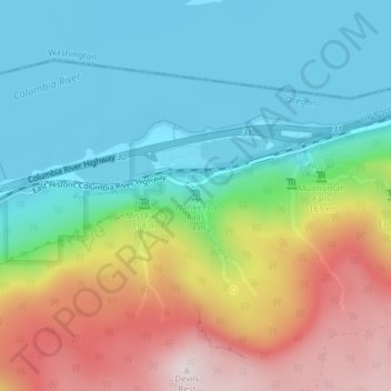 Wahkeena Falls topographic map, elevation, terrain