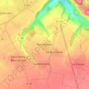 Boscrocourt topographic map, elevation, terrain