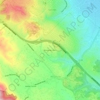 Woodside Glens topographic map, elevation, terrain