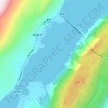 Kåfjorden topographic map, elevation, terrain