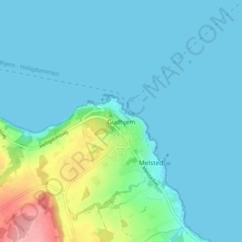 Gudhjem topographic map, elevation, terrain