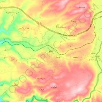 Talkalakh topographic map, elevation, terrain