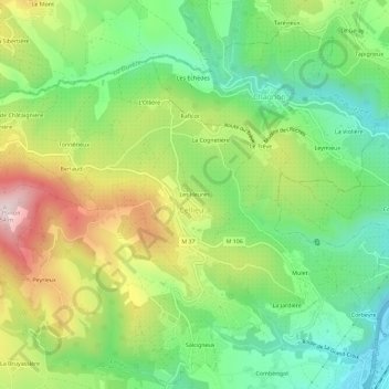 Les Heures topographic map, elevation, terrain