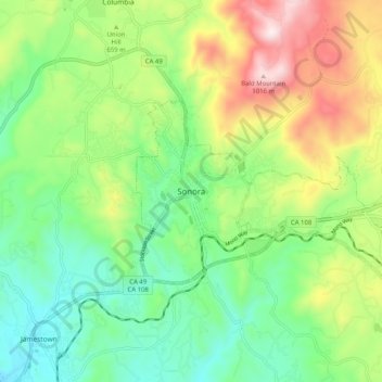 Sonora topographic map, elevation, terrain