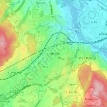 Strømmen topographic map, elevation, terrain