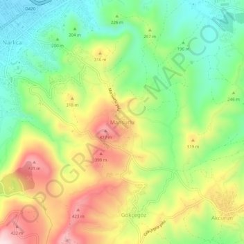 Mansurlu topographic map, elevation, terrain