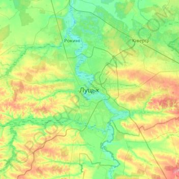 Lutsk topographic map, elevation, terrain