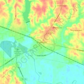 Gladewater topographic map, elevation, terrain