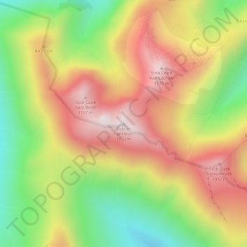 Bidean nam Bian topographic map, elevation, terrain