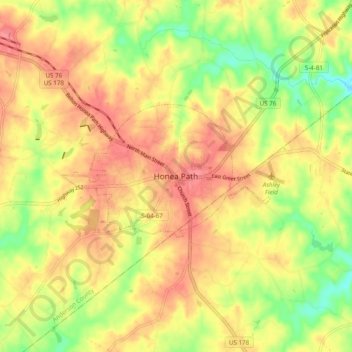 Honea Path topographic map, elevation, terrain