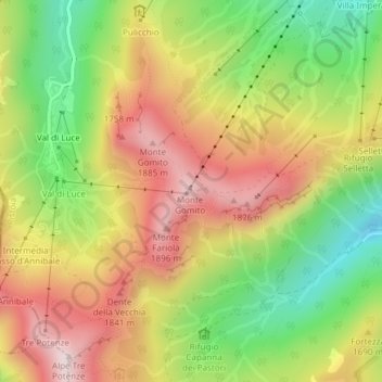 Monte Gomito topographic map, elevation, terrain