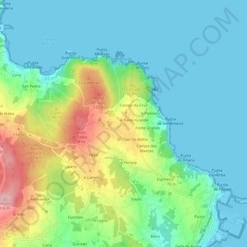 O Carballo topographic map, elevation, terrain