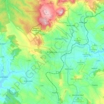 Ernstbrunn topographic map, elevation, terrain