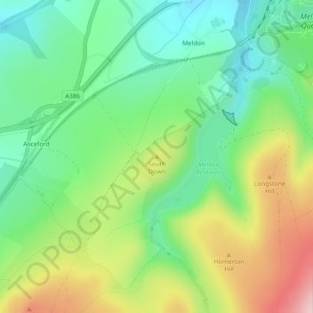 South Down topographic map, elevation, terrain