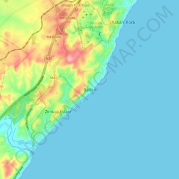 Ballito topographic map, elevation, terrain
