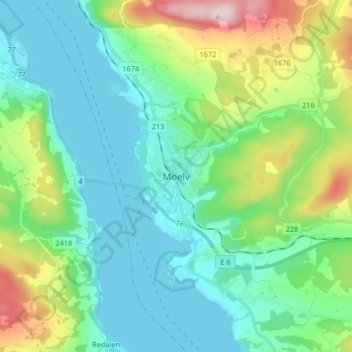 Moelv topographic map, elevation, terrain