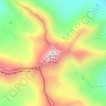 Wilson Peak topographic map, elevation, terrain