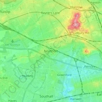 Northolt topographic map, elevation, terrain