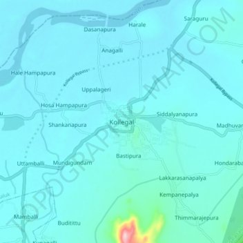 Kollegal topographic map, elevation, terrain
