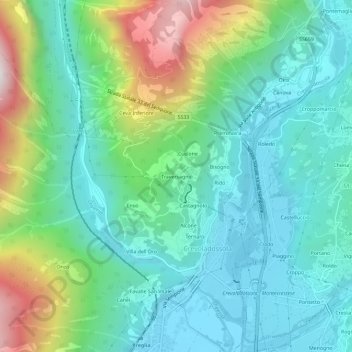 Traversagno topographic map, elevation, terrain