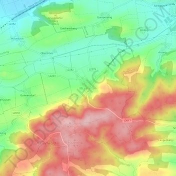 Murstetten topographic map, elevation, terrain