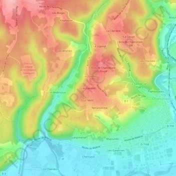 Les Landes topographic map, elevation, terrain