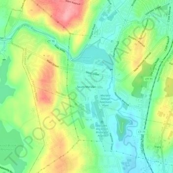 South Meriden topographic map, elevation, terrain