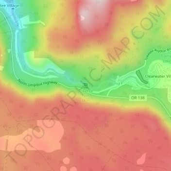 Toketee Falls topographic map, elevation, terrain