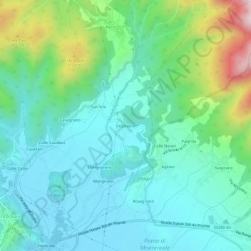 Cesariano topographic map, elevation, terrain