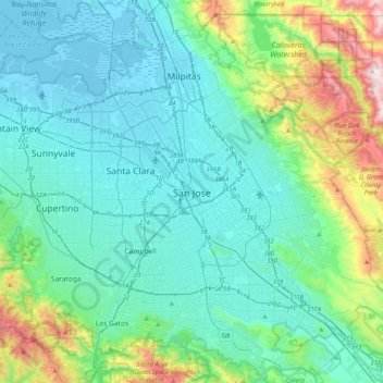 San José topographic map, elevation, terrain