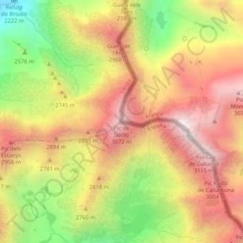 Pic de Sotllo topographic map, elevation, terrain