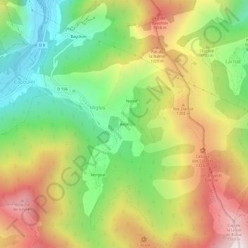 Axiat topographic map, elevation, terrain